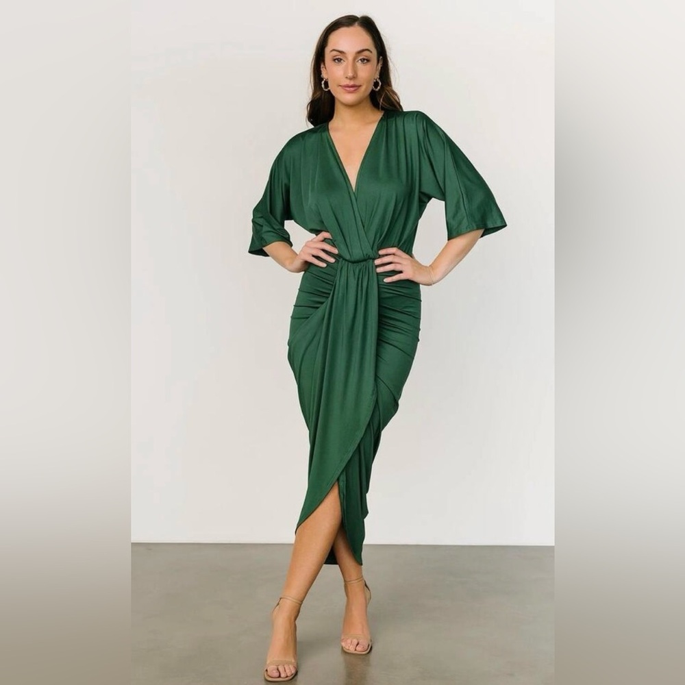 Baltic Born Emerald Green Wrap Midi Dress - Picture 2 of 5